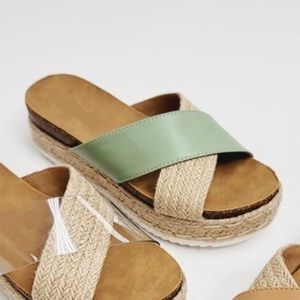 Sage Platform Espadrille Criss cross Slide Sandals Slip On Shoes Jute New